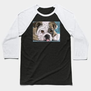 Painting of a brown and white Bulldog lying down with his tongue out Baseball T-Shirt